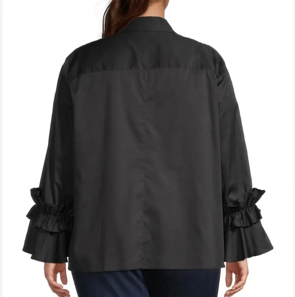 HARSHMAN Black Ruffle Sleeve Selina Shirt - Picture 3 of 9